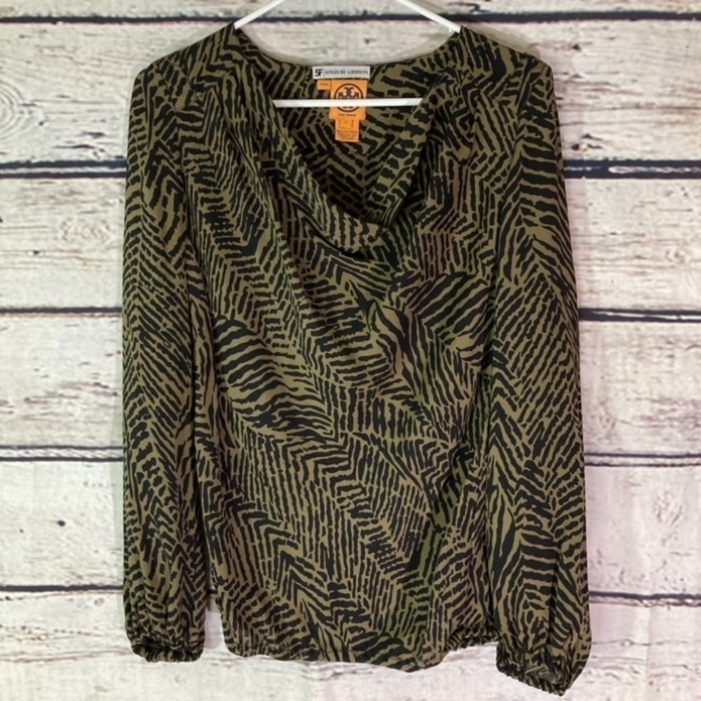 TORY Burch 100% Silk Printed Long Sleeve Blouse